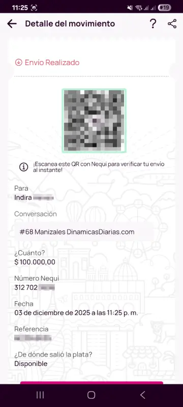 Comprobante de pago a un ganador