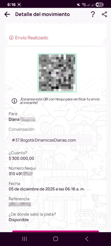 Comprobante de pago a un ganador