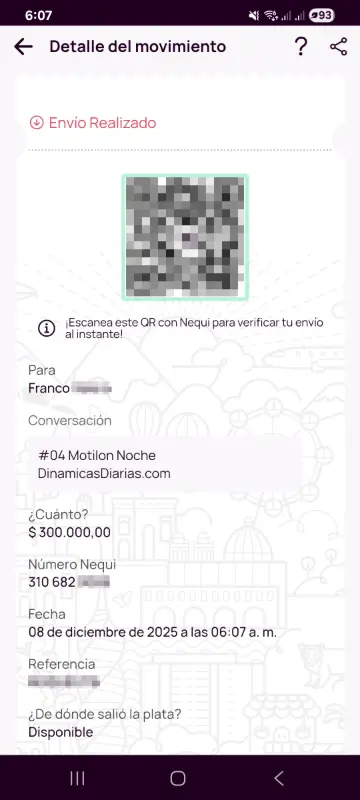 Comprobante de pago a un ganador