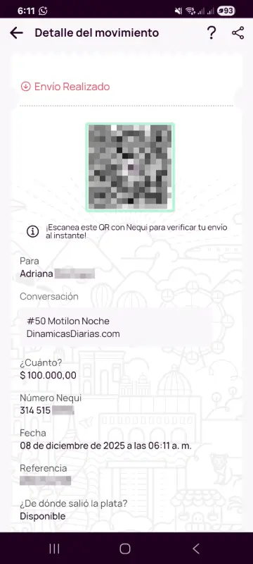 Comprobante de pago a un ganador