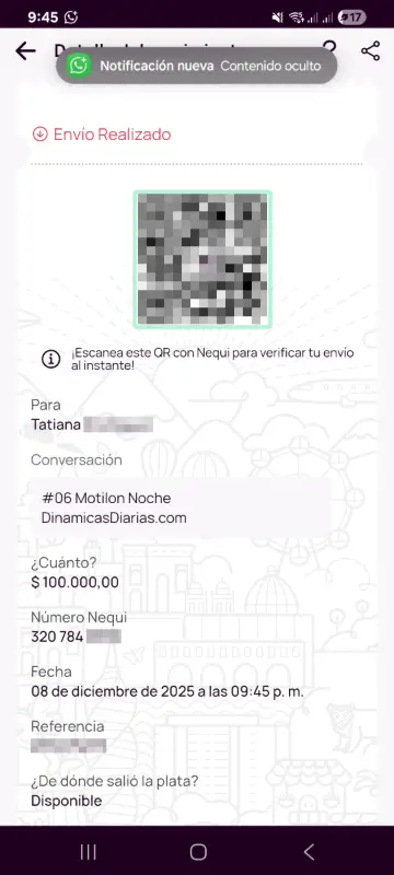 Comprobante de pago a un ganador