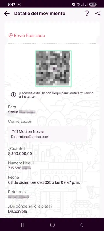 Comprobante de pago a un ganador