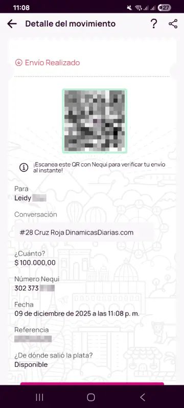 Comprobante de pago a un ganador