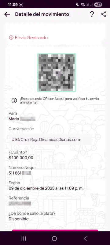 Comprobante de pago a un ganador