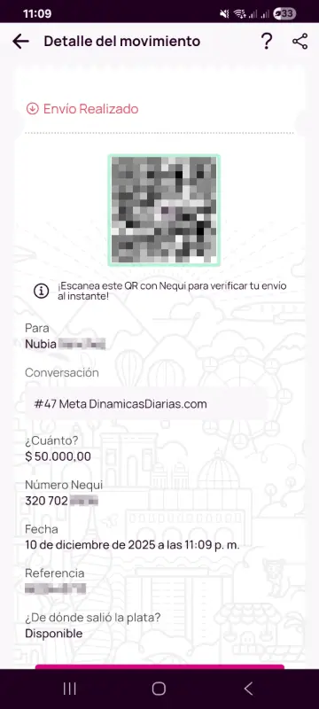 Comprobante de pago a un ganador