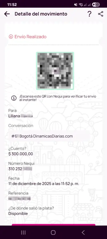 Comprobante de pago a un ganador