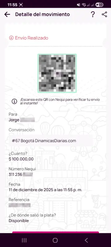 Comprobante de pago a un ganador