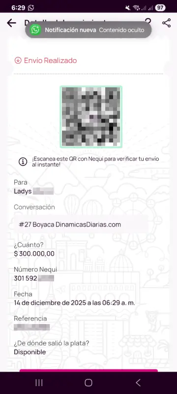 Comprobante de pago a un ganador