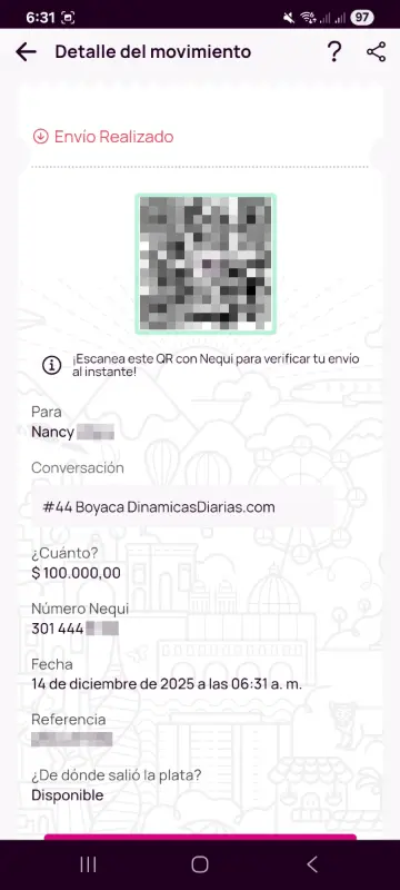 Comprobante de pago a un ganador