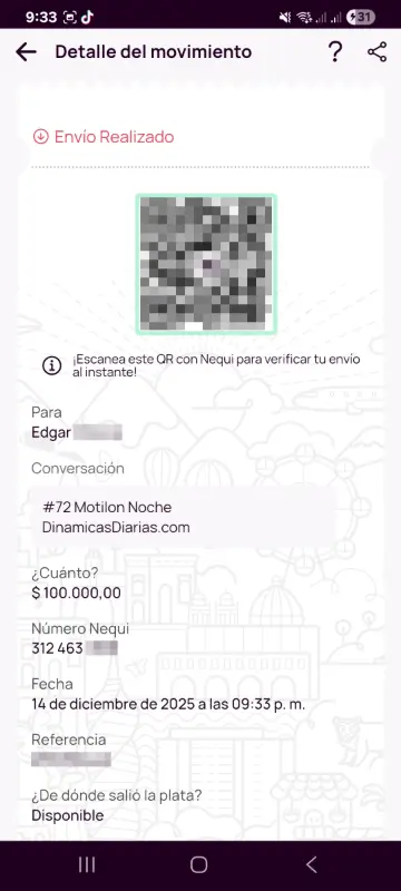Comprobante de pago a un ganador