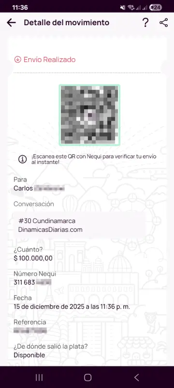 Comprobante de pago a un ganador