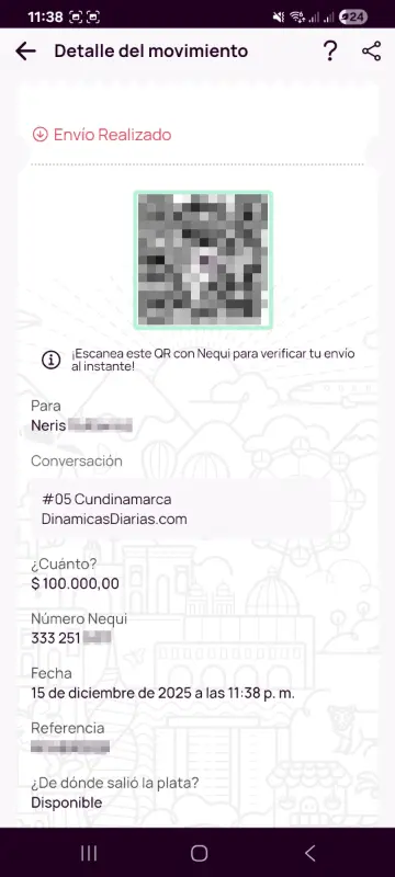 Comprobante de pago a un ganador