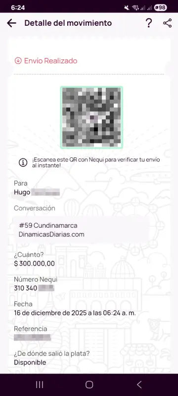 Comprobante de pago a un ganador