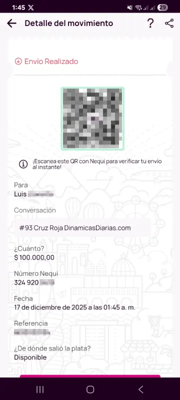 Comprobante de pago a un ganador