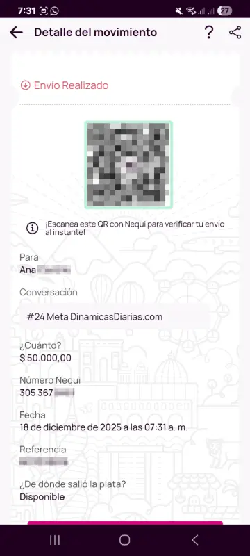 Comprobante de pago a un ganador