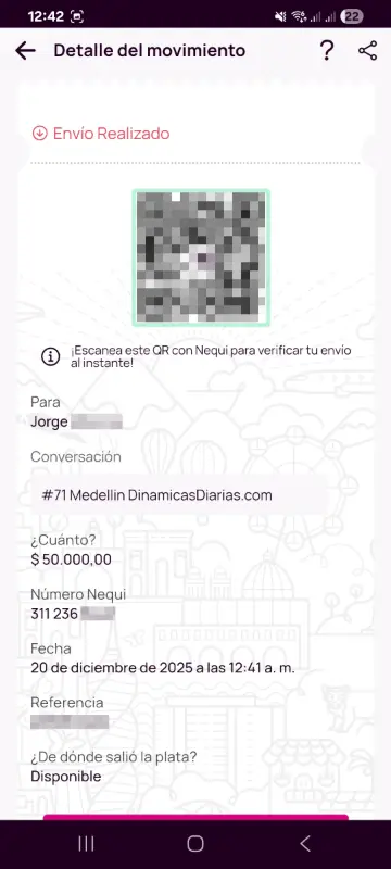 Comprobante de pago a un ganador
