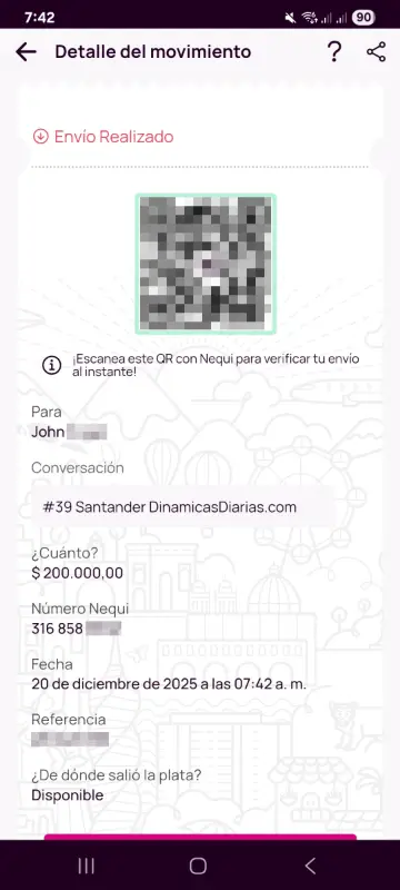Comprobante de pago a un ganador