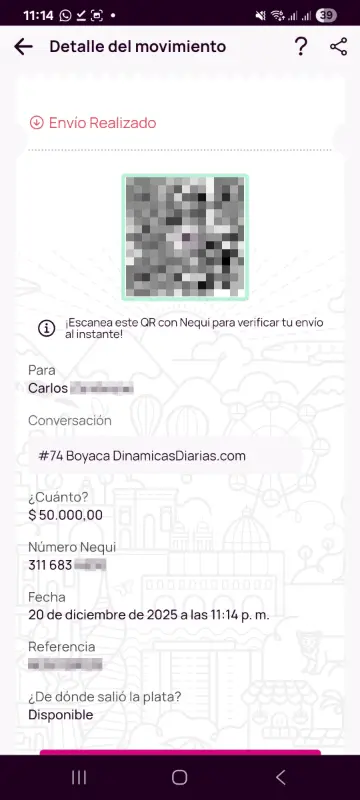 Comprobante de pago a un ganador