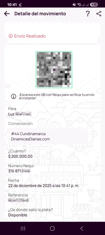 Comprobante de pago a un ganador