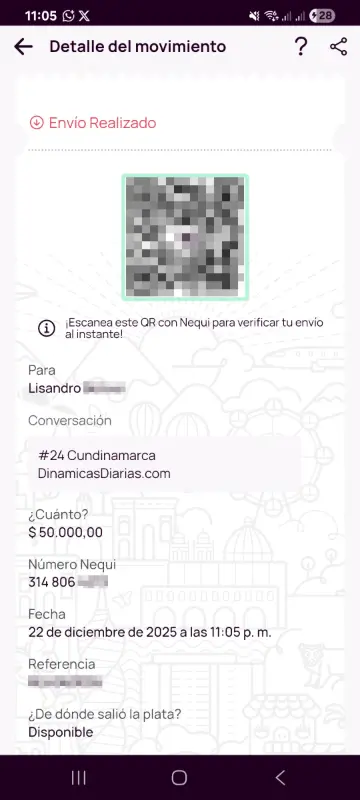 Comprobante de pago a un ganador