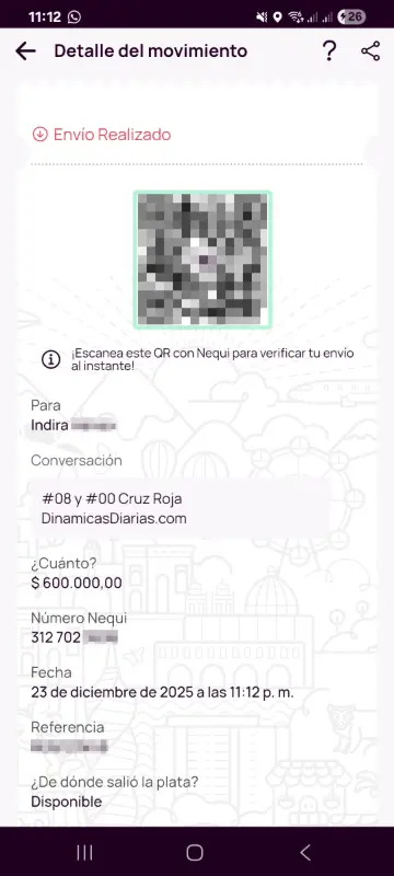 Comprobante de pago a un ganador