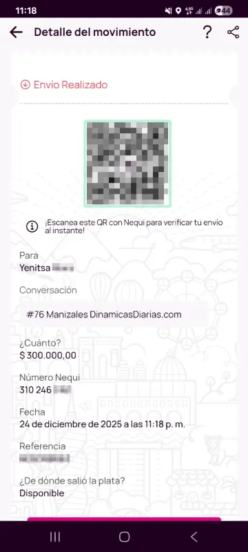 Comprobante de pago a un ganador