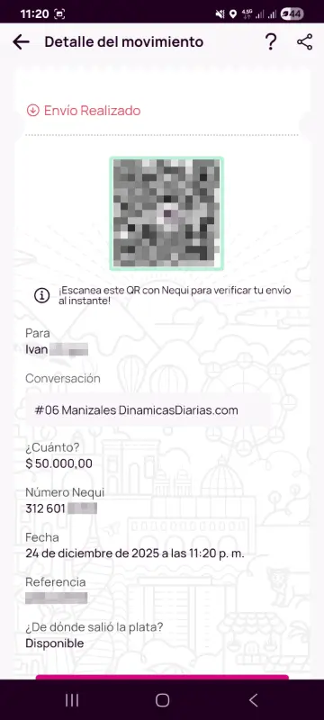 Comprobante de pago a un ganador