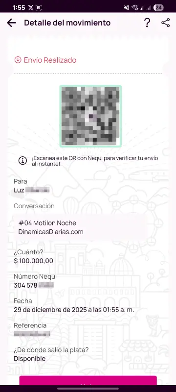 Comprobante de pago a un ganador