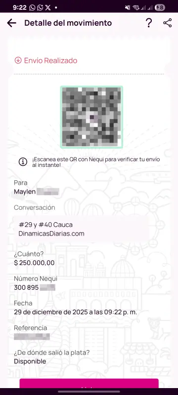 Comprobante de pago a un ganador