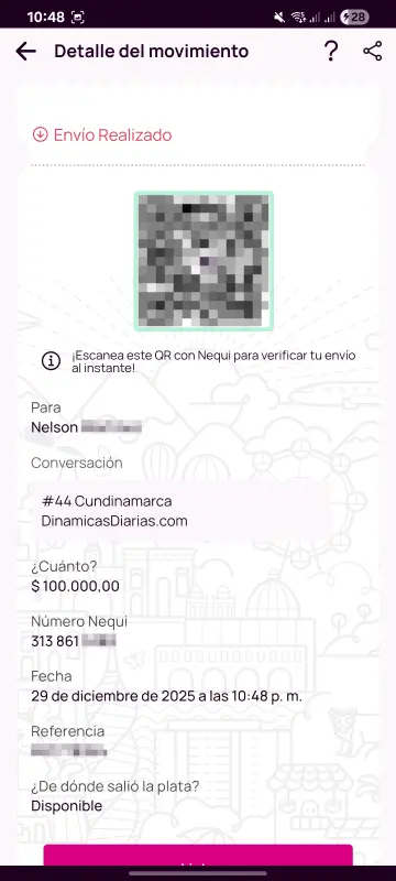 Comprobante de pago a un ganador