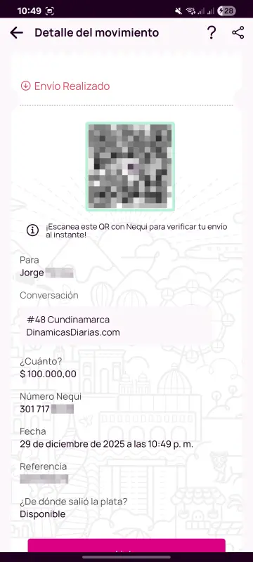 Comprobante de pago a un ganador