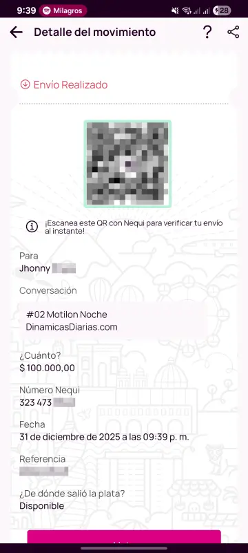 Comprobante de pago a un ganador
