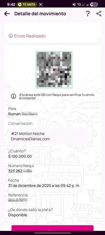 Comprobante de pago a un ganador