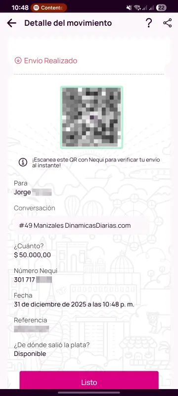 Comprobante de pago a un ganador