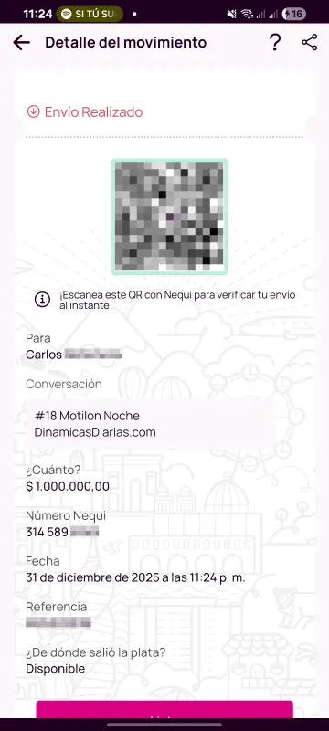 Comprobante de pago a un ganador