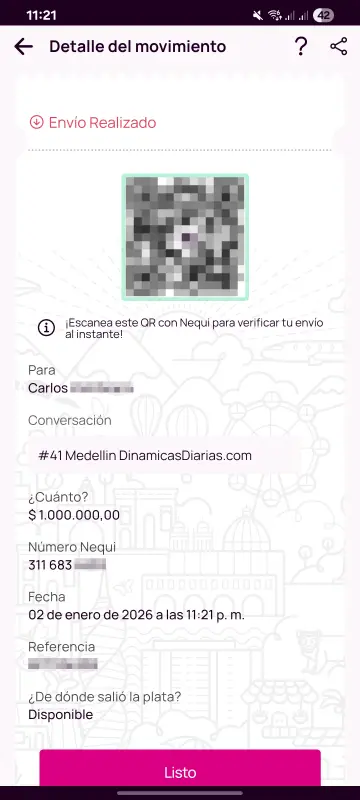 Comprobante de pago a un ganador