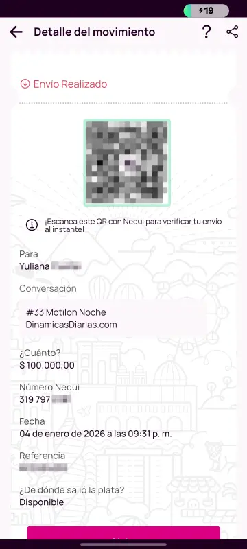 Comprobante de pago a un ganador