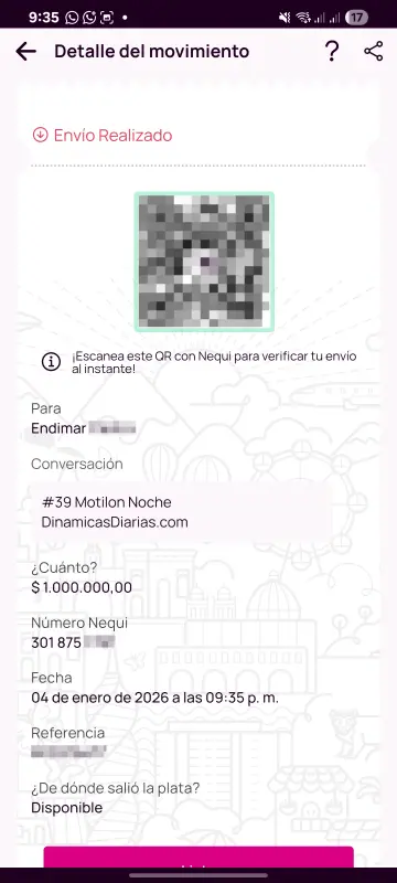 Comprobante de pago a un ganador
