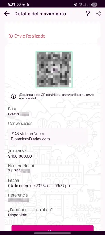 Comprobante de pago a un ganador