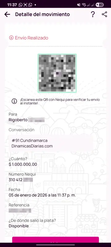 Comprobante de pago a un ganador