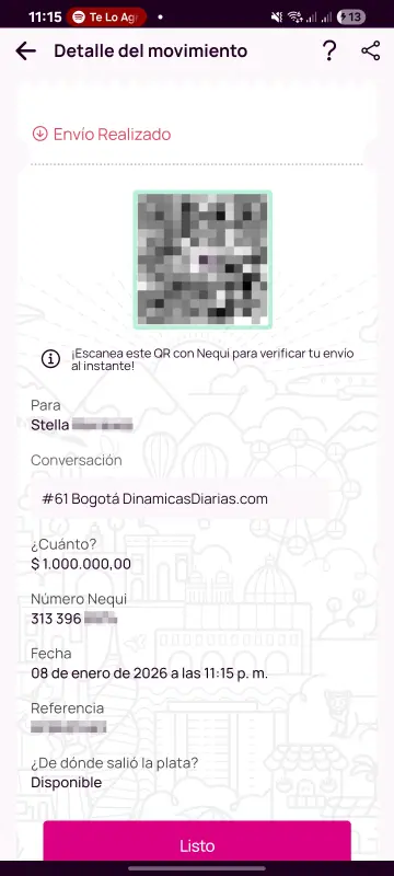 Comprobante de pago a un ganador