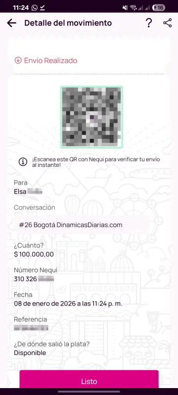Comprobante de pago a un ganador