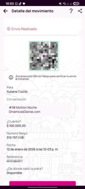 Comprobante de pago a un ganador
