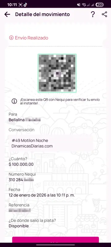 Comprobante de pago a un ganador