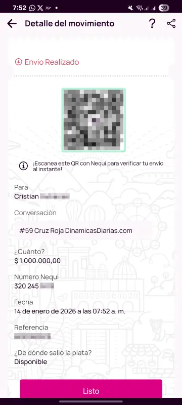 Comprobante de pago a un ganador