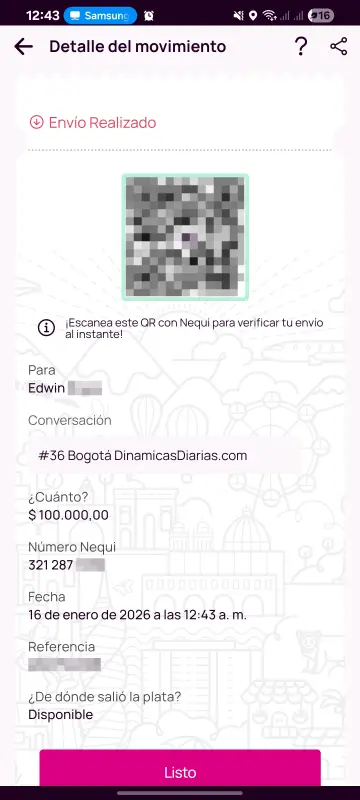 Comprobante de pago a un ganador