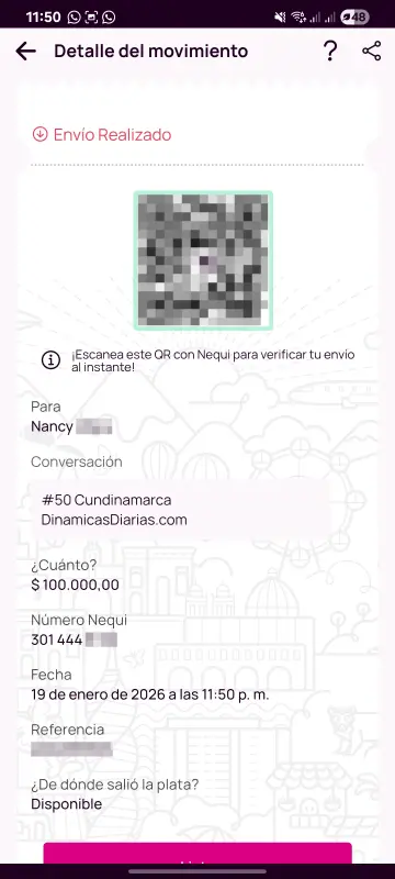 Comprobante de pago a un ganador