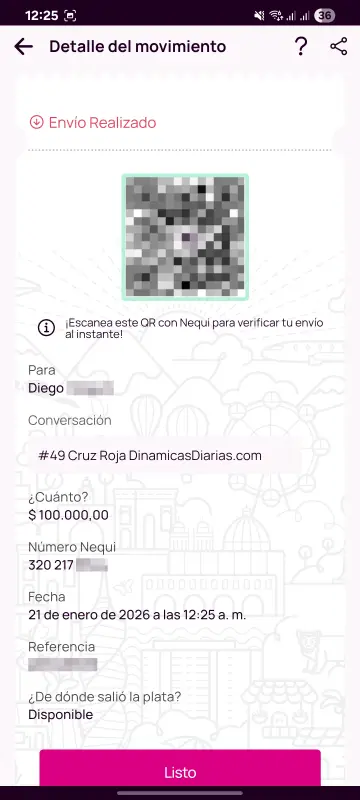 Comprobante de pago a un ganador