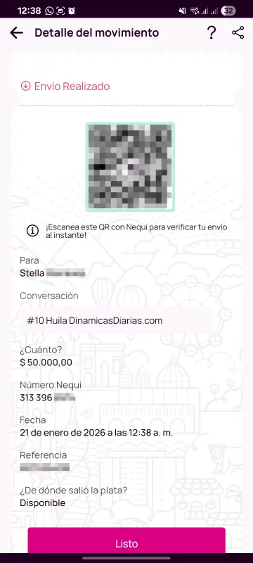 Comprobante de pago a un ganador