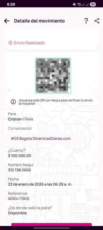 Comprobante de pago a un ganador